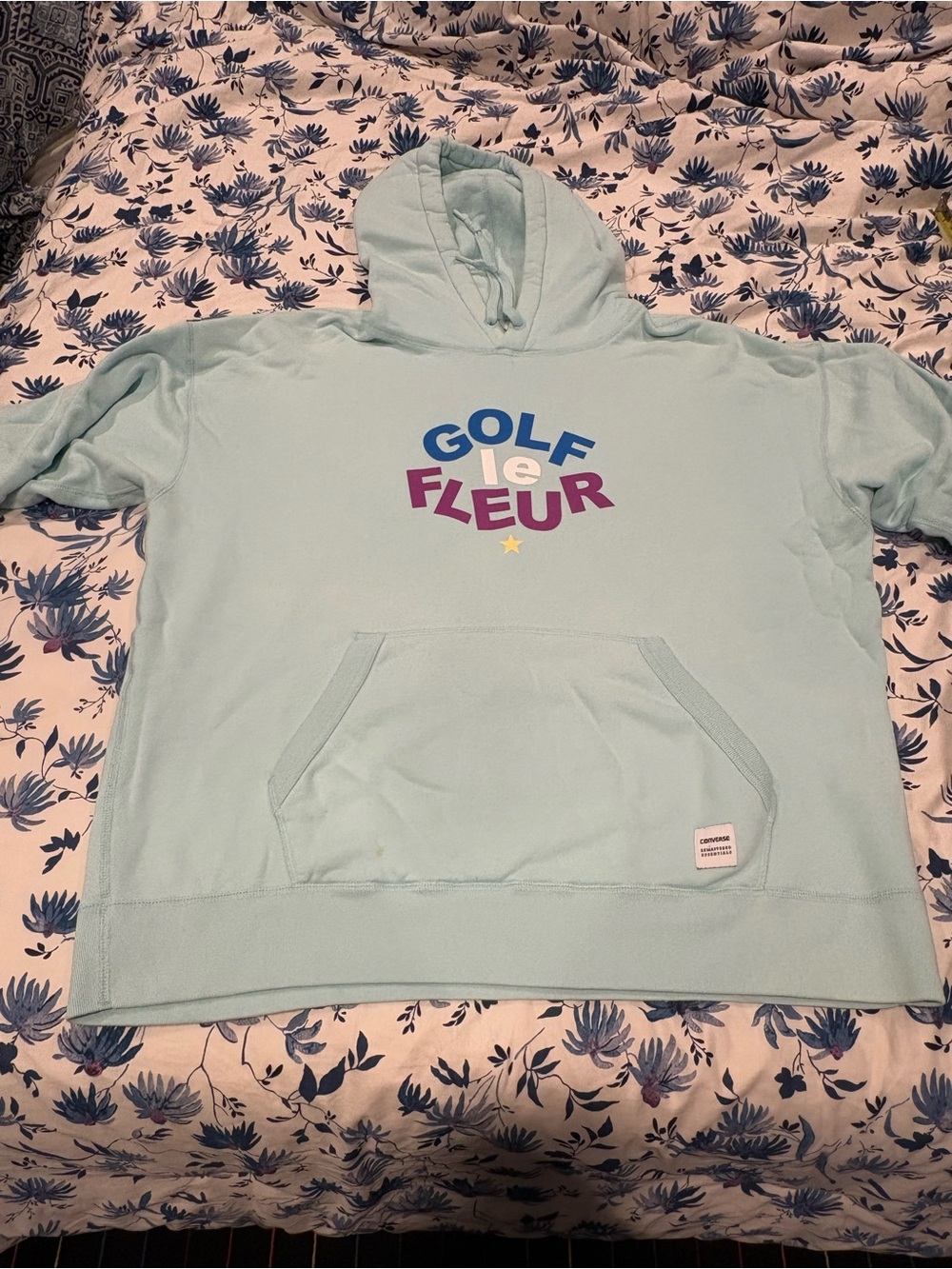 Converse Light Blue Pullover Hoodie with Blue Chest Graphic